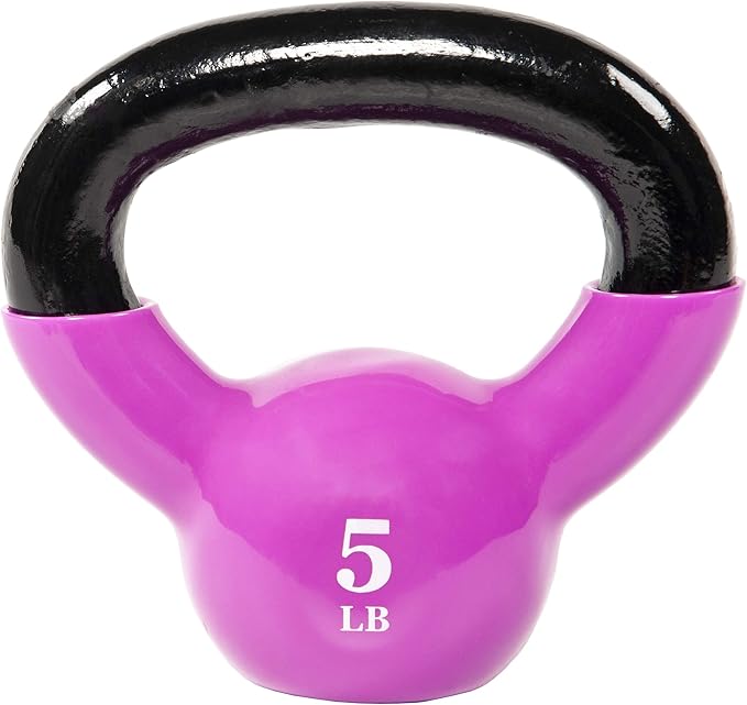 Signature Fitness All-Purpose Color Vinyl Coated Solid Cast Iron Kettlebell Weight