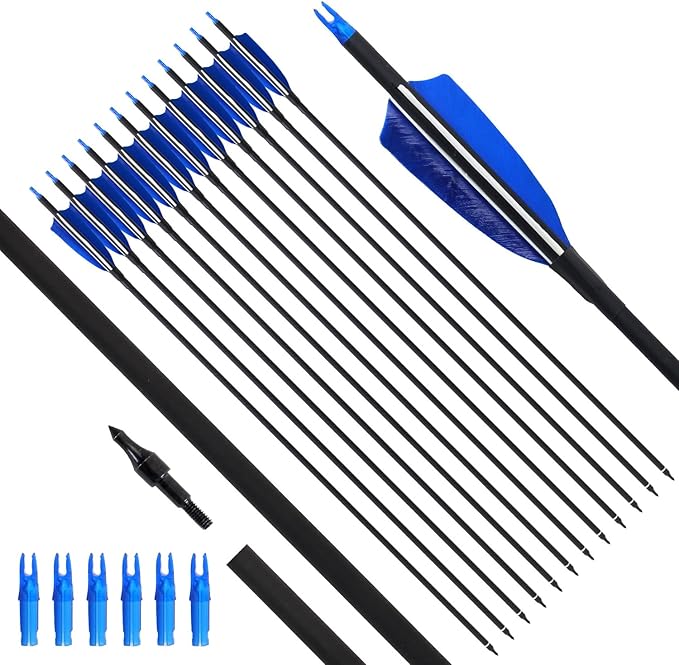 Archery 31" Hunting Arrows with 4" Natural Turkey Feather Carbon Arrows Target Practice Arrows for Traditional Bow Recurve Bow & Longbow - 12Pcs