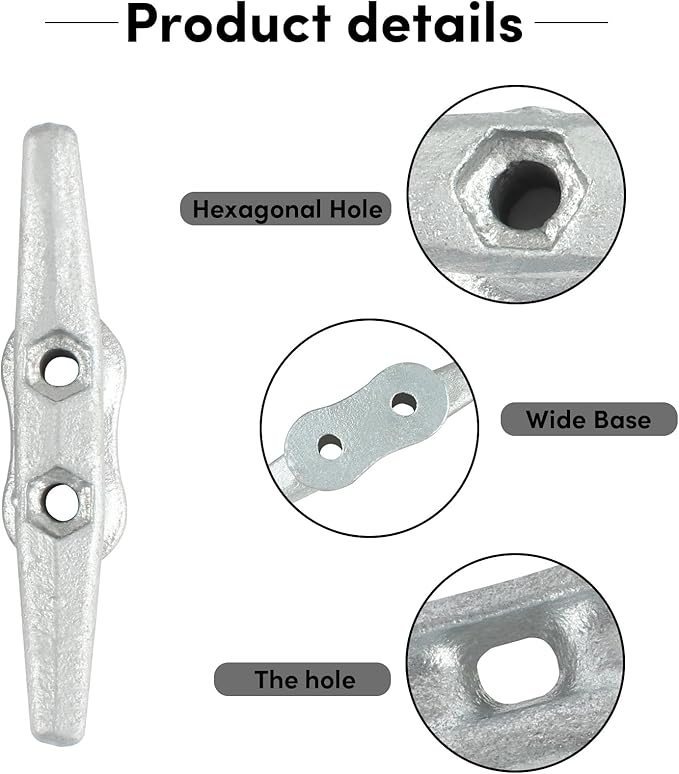 Boat Cleats 4Inch,Hot Dip Galvanized Cast Iron Dock Cleats,Electrophoretic Coated Black Dock Cleats,Rope Cleats Boat Dock Cleats for Marine Deck or Nautical Decor,Hardware Included (4/5/6/10/12Pack)