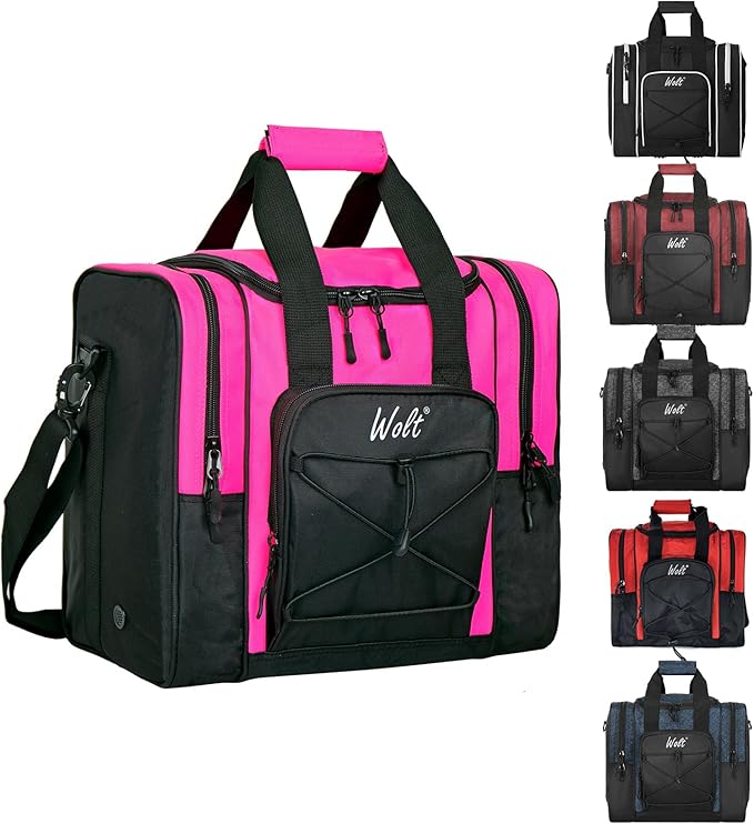 WOLT Bowling Ball Bag for Single Ball - Bowling Ball Tote Bag with Padded Ball Holder, 2 Pockets fit Bowling Shoes Up to Mens Size 14 and Accessories