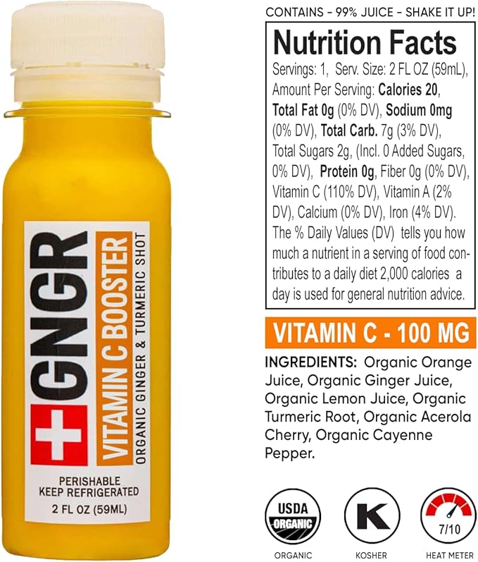 +GNGR 24 Shots Variety Pack of Organic Immunity Boosting Ginger Shots - Cold Pressed Ginger Shots for All Natural Digestive and Immune Support - Nothing Artificial - USDA Organic (2 Fl Oz, 24 Pack)
