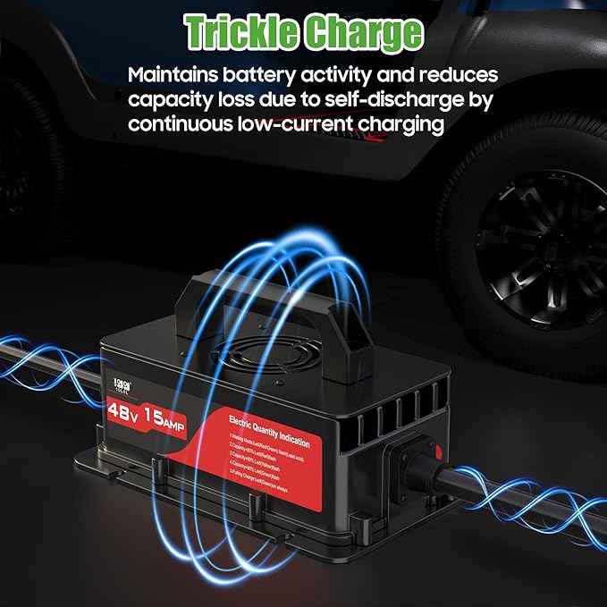 10L0L Club-Car-DS Charger 48V 15A 3-Pin Round Plug Golf Cart Rapid Charger - IP68 Waterproof, Auto Shut-Off, Smart Cooling, Aluminum Housing, Charging Indicator (Black)