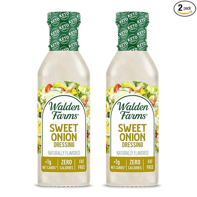 Walden Farms Sweet Onion Dressing - Low Carb, Calorie-Free, Gluten-Free, Keto-Friendly, Sugar-Free, Fat-Free, Dairy-Free Sweet Onion Flavor - 2-Pack, 12 oz Bottles