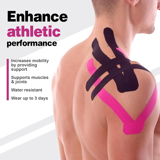 AZEN 3 Rolls Kinesiology Tape, 16.4 ft Waterproof Kinetic Tape for Joints Support and Muscle Pain Relief, Uncut Muscle Tape, Knee Tape, Athletic Tape, Pink