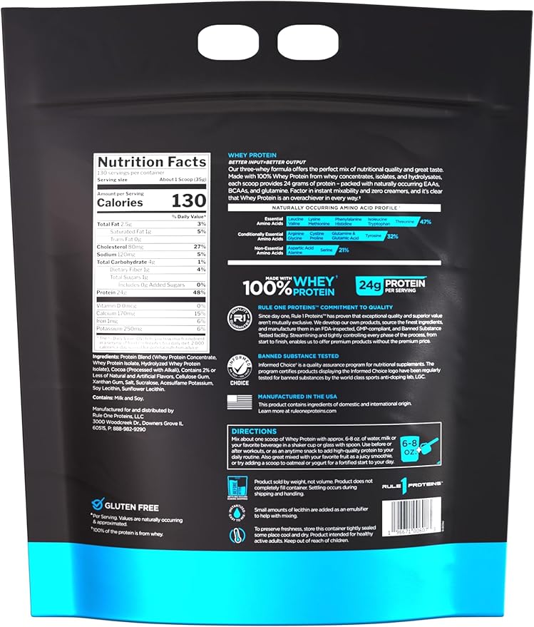 Rule 1 Whey Protein – 24g Fast-Acting Protein from All-Whey Sources with Naturally Occurring EAAs & BCAAs for Workout Recovery or Anytime Use (10 Pounds*, Chocolate Fudge)