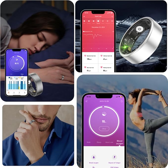 Smart Ring Health Fitness Tracker, Size First with Sizing Kit, Activity & Sleep Tracker/Stress/Heart Rate Monitor, Waterproof Smart Ring for Men/Women, No App Subscription (Platinum, 7)