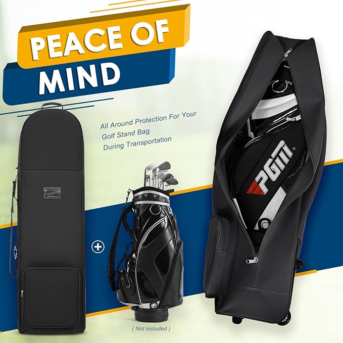 Golf Travel Bags for Airlines with Adjustable Support Rod and Detachable Shoulder Straps, Soft Foldable Golf Club Travel Covers, 900D Heavy Duty Oxford