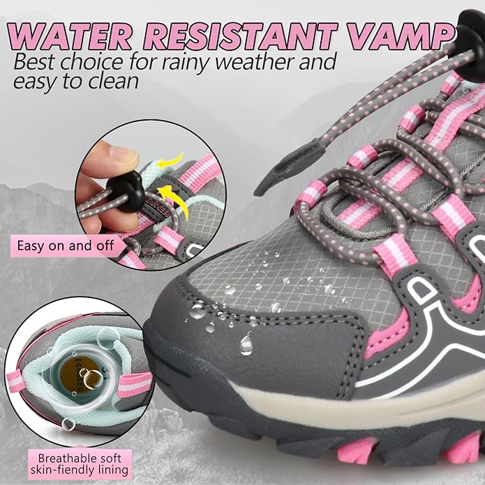 UOVO Boys Girls Hiking Shoes Kids Waterproof Running Trail Fashion Sneakers Breathable Lightweight Non-Slip Outdoor Walking Sports Shoe(Little/Big Kids)