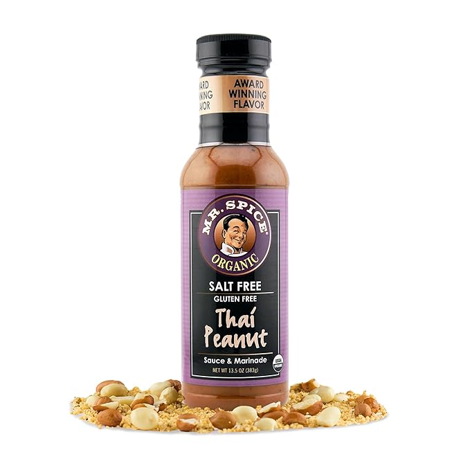 Mr. Spice Salt Free Award Winning Taste Thai Peanut Sauce | Low Sodium Sauce | Organic | Salt Free Marinade | Gluten Free | Low Calorie | 13.5 Ounce (Pack of 1)