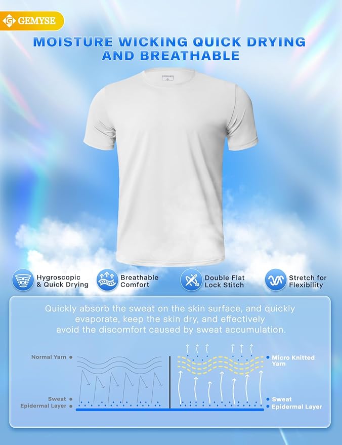 GEMYSE Men's Running Short Sleeve Shirt Sun Protection Quick Dry Moisture Wicking T-Shirts UPF 50+ for Workout