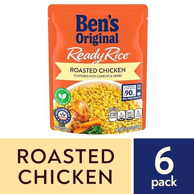 BEN'S ORIGINAL Ready Rice Roasted Chicken Flavored Rice, Easy Dinner Side, 8.8 OZ Pouch (Pack of 6)