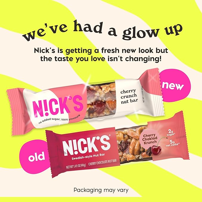 NICK’S Cherry Crunch Nut Bars – Cherry Chocolate Keto Snack with 2g Sugar & 5g Net Carbs – Low Carb, High Flavor Protein Snack – 12-Pack for Sports, Hiking & On-the-Go