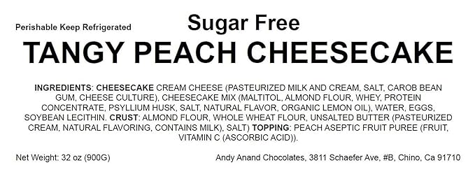 Andy Anand Sugar Free Peach Cheesecake For Delivery 9" (2 lbs) | Amazingly Delicious & Diabetic-Friendly, You Won't Believe It's Sugar Free! | Freshly Made with California Cream Cheese, All-Natural