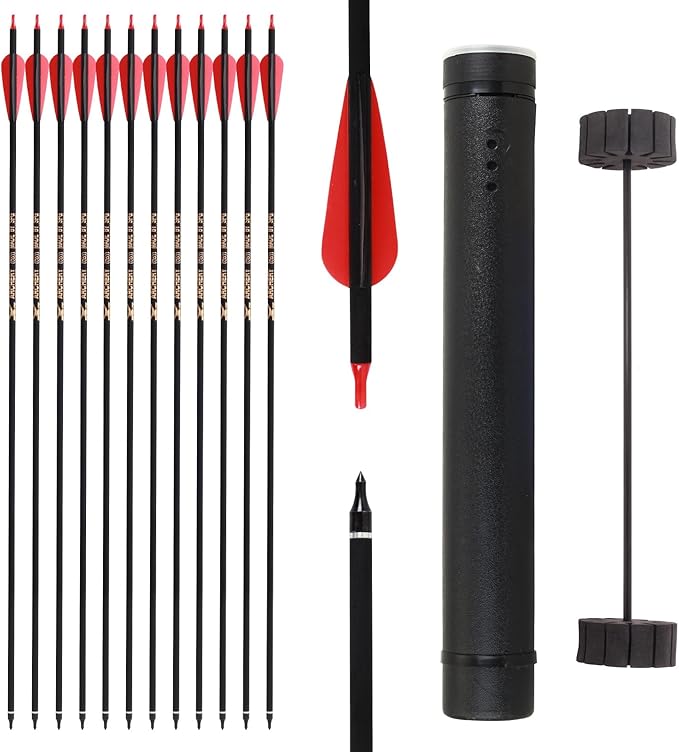 SOPOGER Archery Arrows for Compound Bow and Arrow Quiver Holder Tube, 31 Inch Arrows Practice Arrows for Recurve Bow 12 Packs, 500 Spine Hunting Arrows Carbon Fiber Target Arrow Accessories