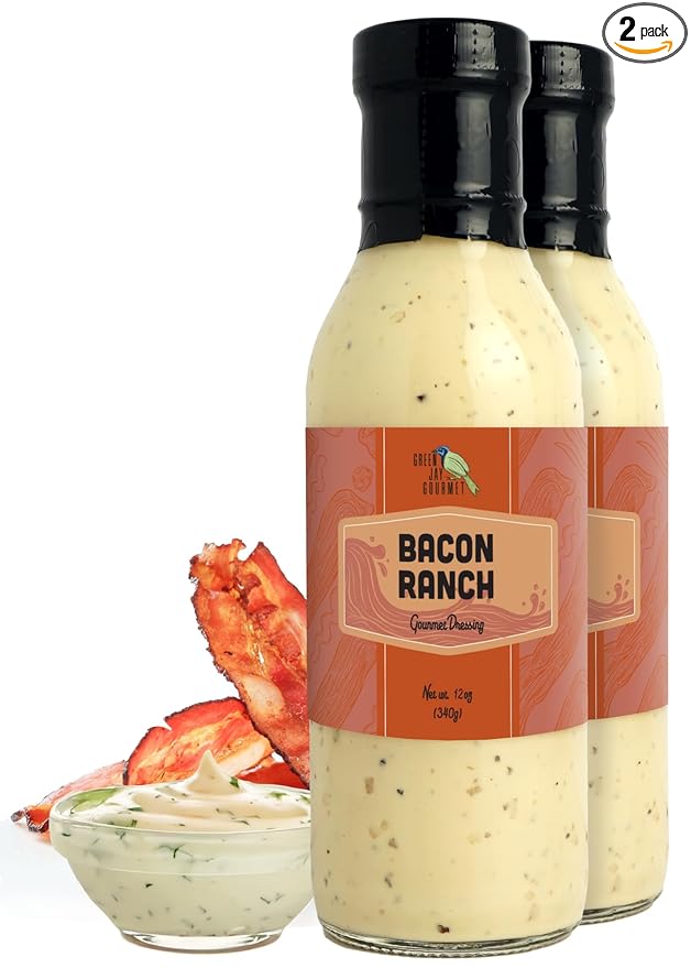 Green Jay Gourmet Bacon Ranch Salad Dressing – Savory, Smoky & Creamy – Handcrafted in USA – Perfect for Salads, Dips, Wraps & More – 2 x 12 Ounces