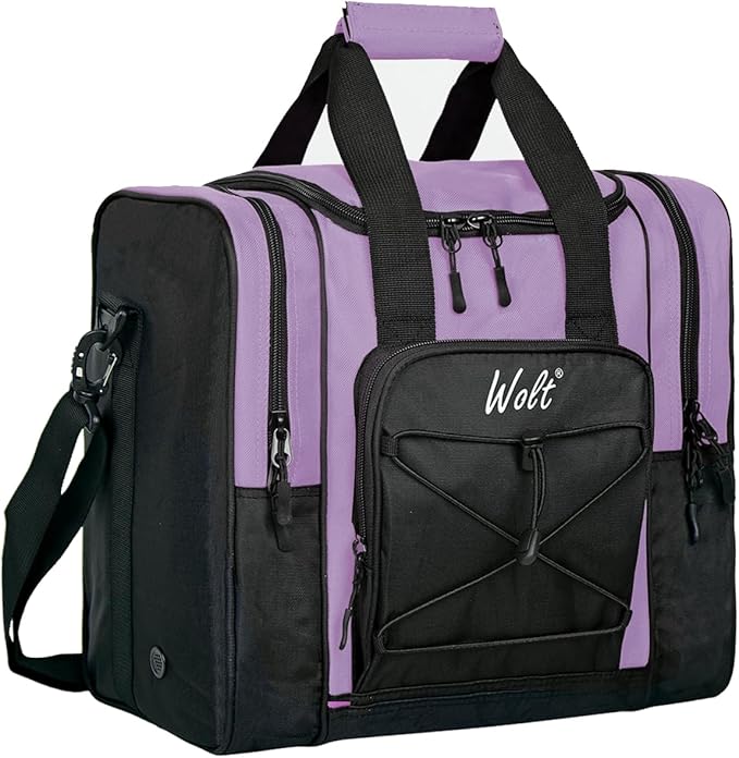 WOLT Bowling Ball Bag for Single Ball - Bowling Ball Tote Bag with Padded Ball Holder, 2 Pockets fit Bowling Shoes Up to Mens Size 14 and Accessories