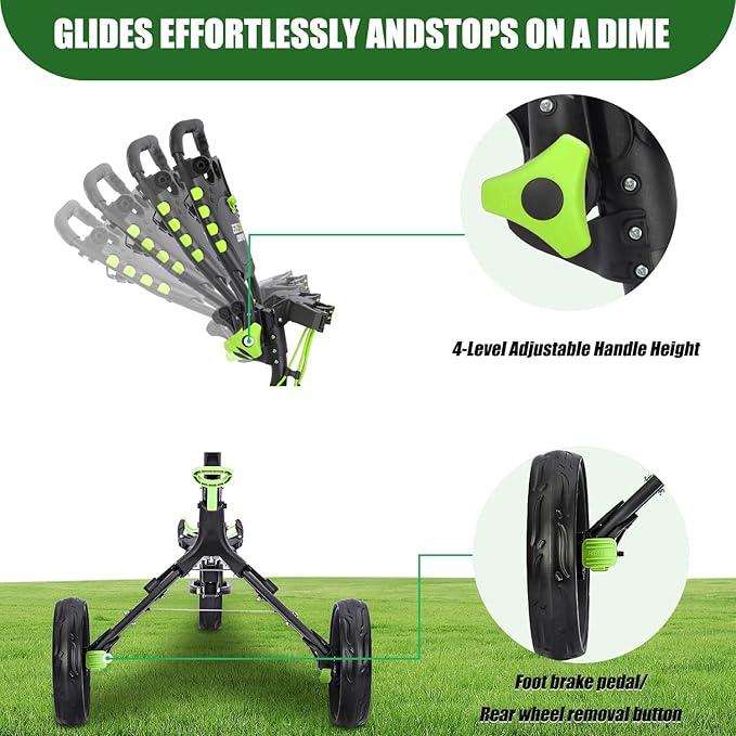 Golf Push Cart Series: 2-Wheel, 3-Wheel, 4-Wheel & 360° Swivel Front Wheel