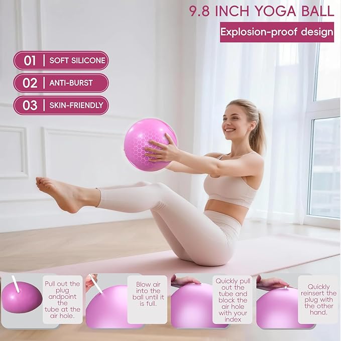 KABCON Pilates Equipment Essentials Set for Women at Home with Complete User Guide,13” Pilates Ring,9.8” Exercise Ball,Elastic Bands,Yoga Socks,Yoga Strap,13-Pcs Starter Workout Set