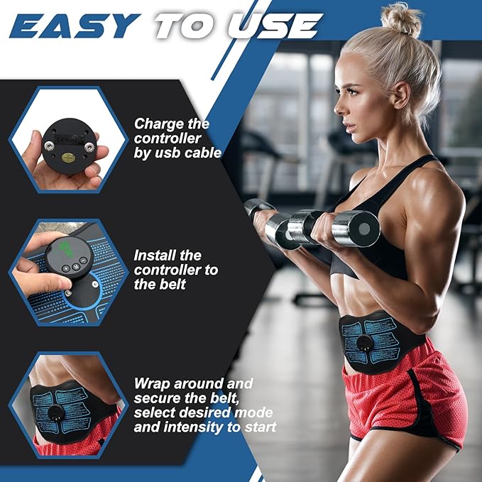 FDA Cleared - MHD TENS Muscle Stimulator - Dual TENS & PMS Functions, 12 Programs for Easy Abs Muscle Stimulation and Activation, Home Gym Use