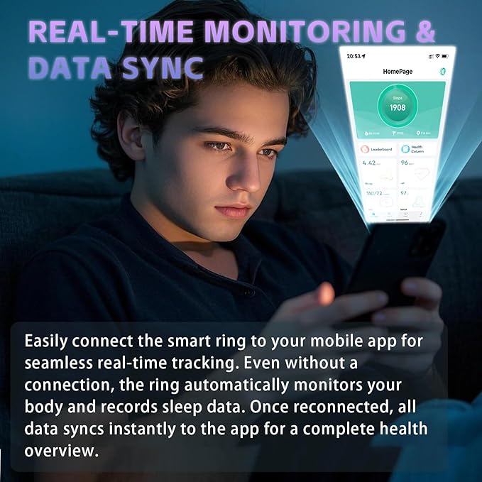 Activity Tracker Ring for Men – Fitness Tracker Ring with Heart Rate, SpO2, Blood Pressure, Sleep Monitoring, Step & Calorie Counter, 5ATM Waterproof, No Subscription Fee (Black 8)