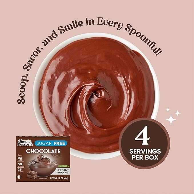 Simply Desserts Vanilla, Strawberry, Banana & Chocolate Instant Pudding, Sugar-Free, Variety 12-Pack – Gluten-Free Dessert, Keto Snacks, Diabetic Friendly & Kosher, 1.7 Oz Ea