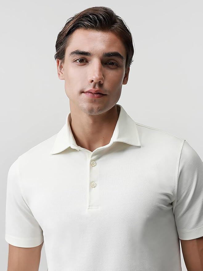 BCI Cotton Blend Pique Polo Shirts for Men Short Sleeve Tops Comfort Split Hem with 3-Color Tape