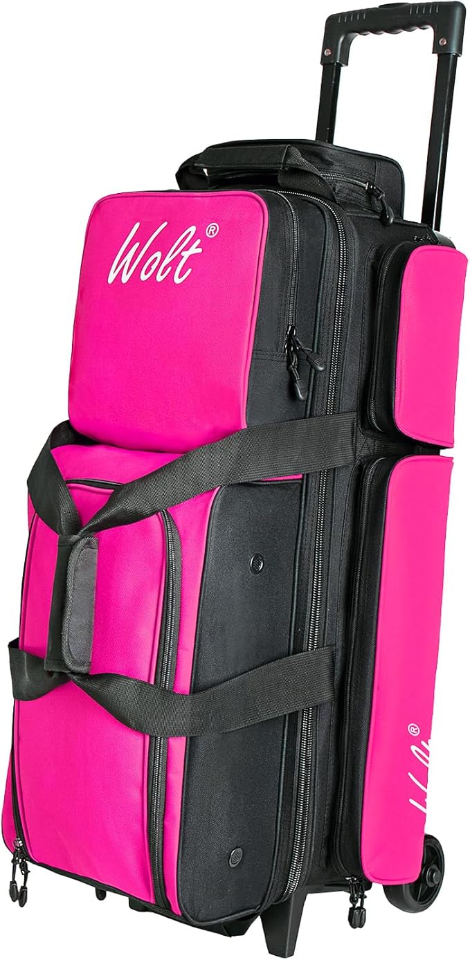 WOLT 3 Ball Bowling Bags with Wheels,Bowling Ball Bag 3 Ball Roller with Separate Shoe Compartment and Accessory Pocket, Retractable Handle Extends to 38’’
