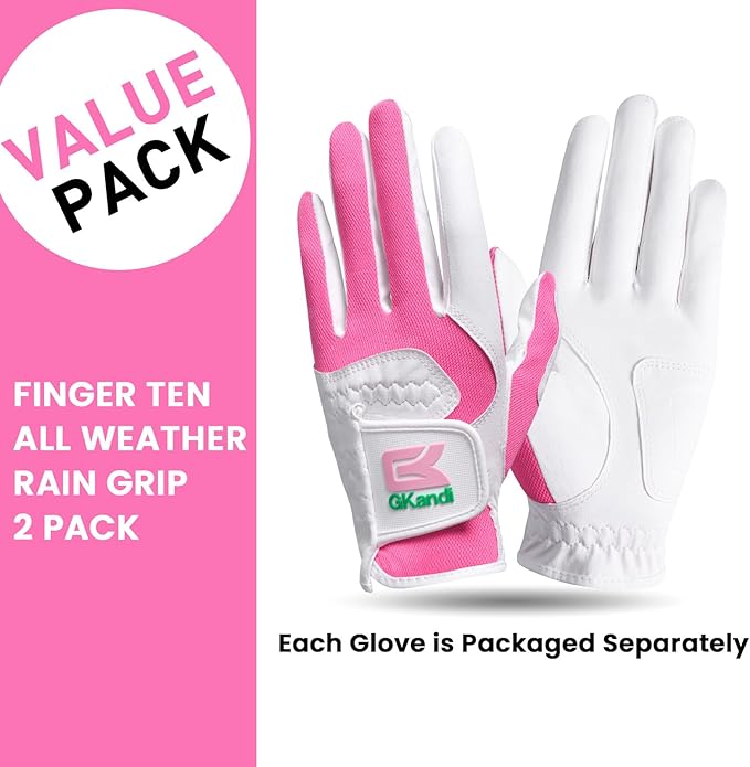 Golf Gloves Women Left Right Handed Golfer Rain Grip Hot Wet All Weather Value 2 Pack, Left Hand Right Pink Womens Golf Glove Breathable Flexible Mesh for Ladies
