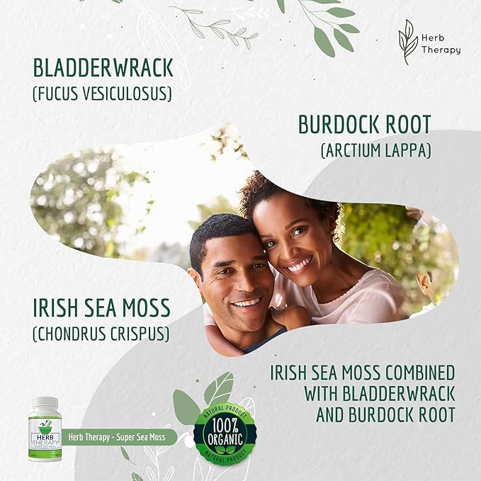 Sea Moss Capsules 100 Pack - Irish Sea Moss with Bladderwrack Powder & Burdock Root Powder - Keto & Alkaline Diet Support - No Fillers Seamoss Raw Supplement