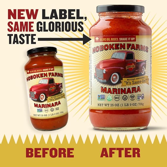 Hoboken Farms Marinara Sauce – No Sugar Added, Low Sodium, Non-GMO, Preservative-Free, Low Carb, Keto – Better For You Pasta Sauce! (25 Fl Oz, Pack of 4)