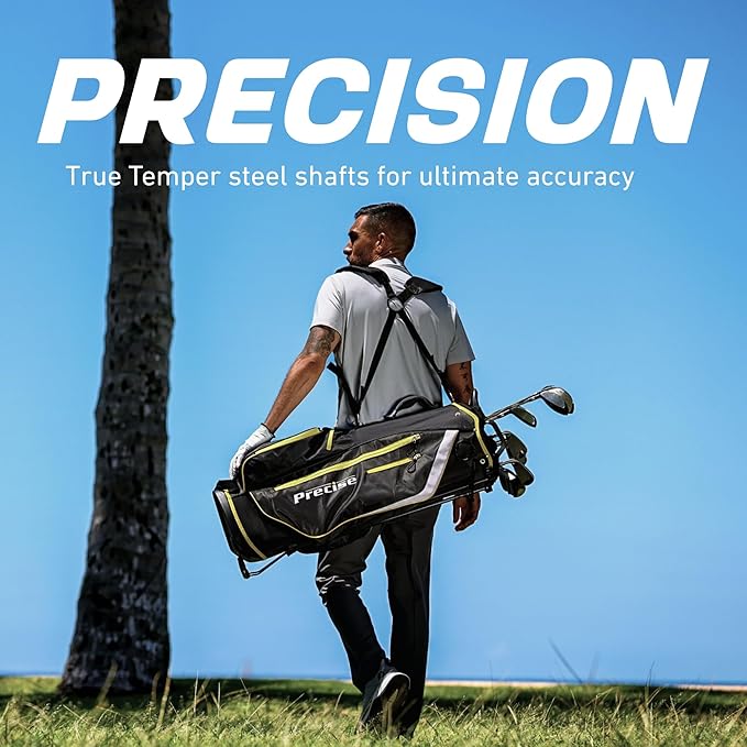 Precise M8 Men’s Golf Clubs Set – Complete 17-Piece Right-Handed Set with Driver, Fairway Wood, Hybrids, Irons (6-SW), Putter, Stand Bag & Headcovers – Kevlar Graphite Shafts – Regular/Tall Sizes