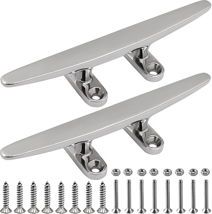 SHENGHUISS Boat Cleat 316 Stainless Steel Open Base Boat Dock Cleats Flat Top Mooring Cleat for Boat, Deck, Dock, Hook (4"/5"/6"/8"/10"/12")