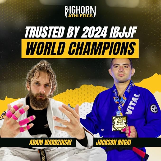 Bighorn Athletics Jiu Jitsu Finger Tape, Rock Climbing Tape | Multipurpose for Sports & Injuries: MMA, Volleyball, Football, Basketball, Tennis, Golf, Hands & Toes, 0.5-Inch x 45-feet, 8-Rolls, Pink