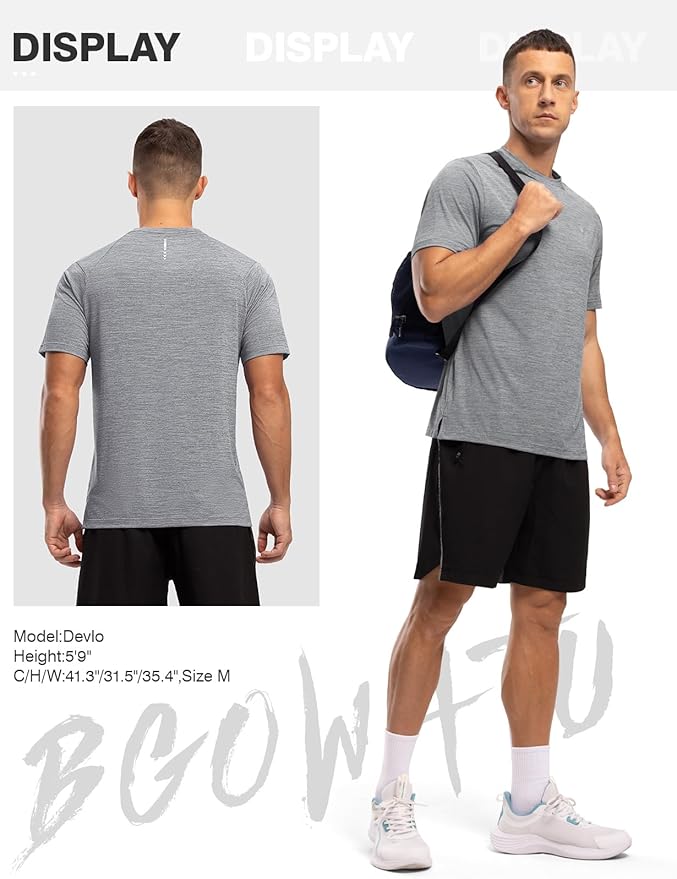 BGOWATU Men's Quick Dry Workout Athletic Shirts Lightweight Tennis Shirts for Men Running Gym Tops