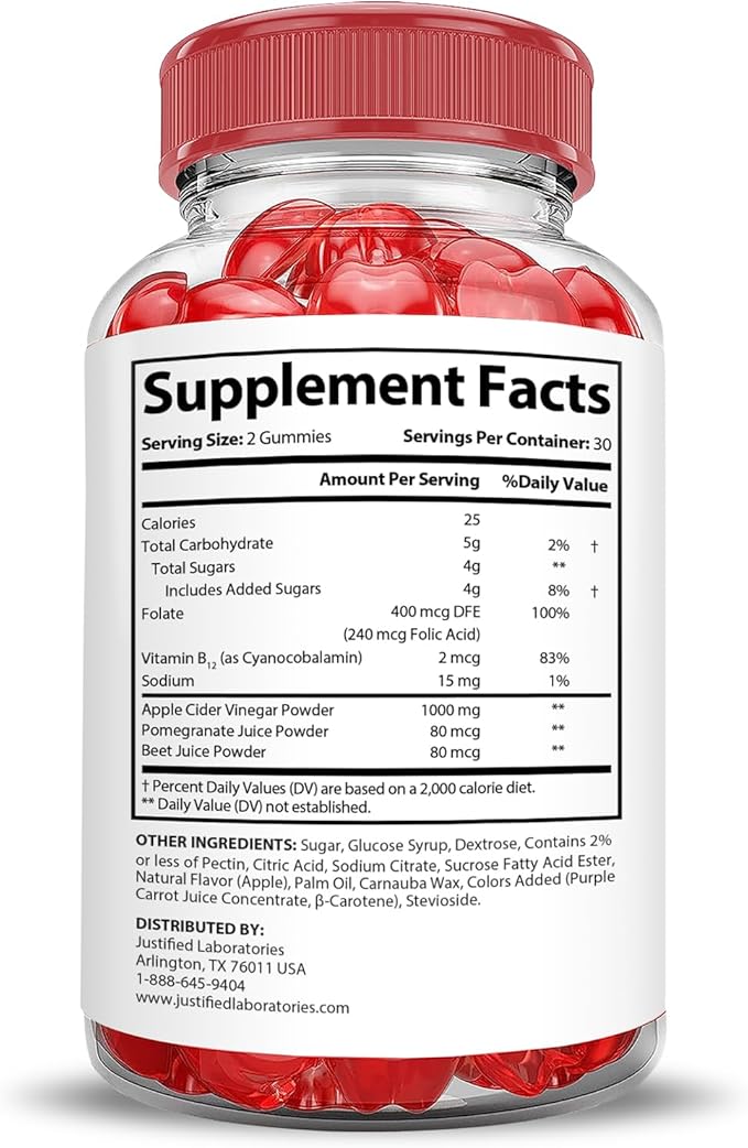 Justified Laboratories Trim Tummy Keto ACV Gummies Advanced Formula 1000MG Trim Tummy Keto Gummies Apple Cider Vinegar Formulated with Pomegranate Beet Juice Powder B12 Vegan Non GMO 60 Gummys