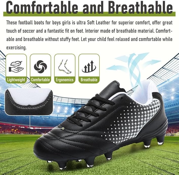 LIZRHA Soccer Shoes for Boys Girls Soccer Cleats Boys Girls Kids Athletic Outdoor Football Shoes Youth Football Cleats Outdoor & Indoor Soccer Shoes Lightweight, Running & Training for Students