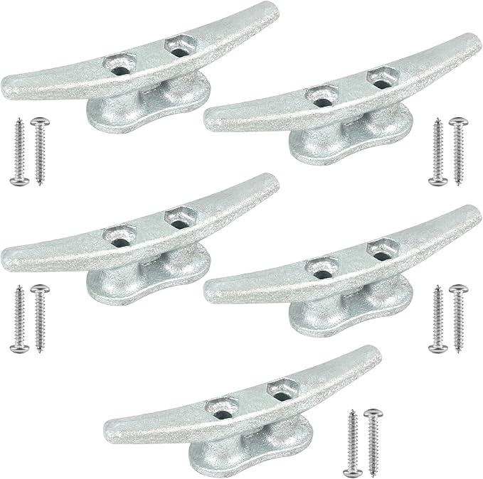 Boat Cleats 4Inch,Hot Dip Galvanized Cast Iron Dock Cleats,Electrophoretic Coated Black Dock Cleats,Rope Cleats Boat Dock Cleats for Marine Deck or Nautical Decor,Hardware Included (4/5/6/10/12Pack)