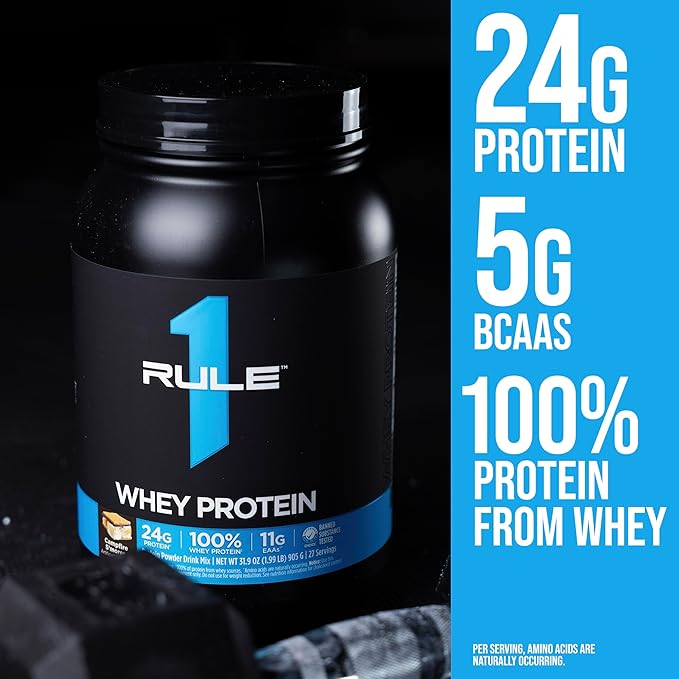 Rule 1 Whey Protein – 24g Fast-Acting Protein from All-Whey Sources with Naturally Occurring EAAs & BCAAs for Workout Recovery or Anytime Use (2 Pounds*, Vanilla Ice Cream)