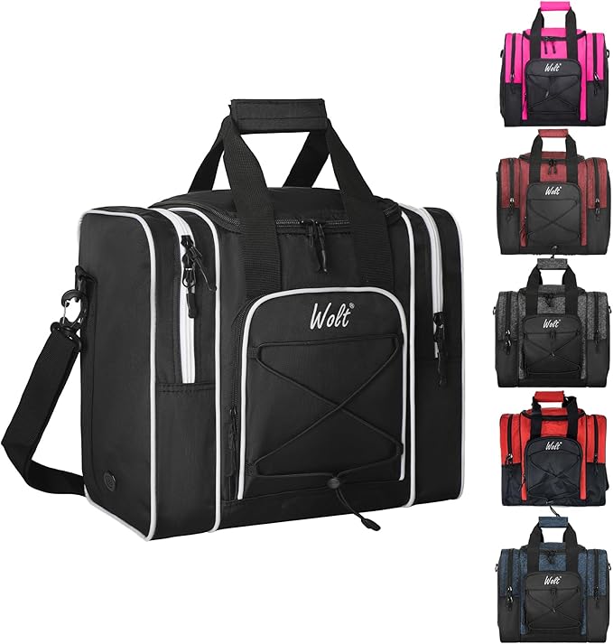 WOLT Bowling Ball Bag for Single Ball - Bowling Ball Tote Bag with Padded Ball Holder, 2 Pockets fit Bowling Shoes Up to Mens Size 14 and Accessories