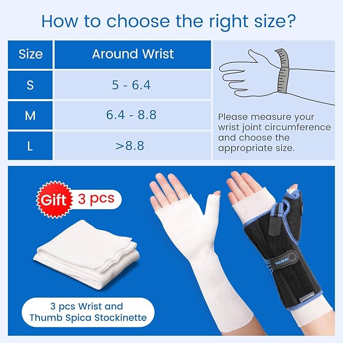 Velpeau Carpal Tunnel Wrist Brace with Thumb Stabilizer Night Support, Stabilizes Wrist Thumb Joint, Pain Relief for Tendonitis, De Quervain's Tenosynovitis, Arthritis (Drawstring, Right Hand, M)