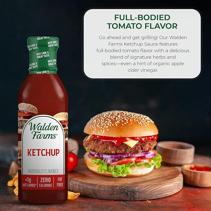 Walden Farms Ketchup – Zero Calorie, Sugar Free, Keto & No Carb Classic Tomato Condiment for Burgers, Fries & More – 12 oz Bottle