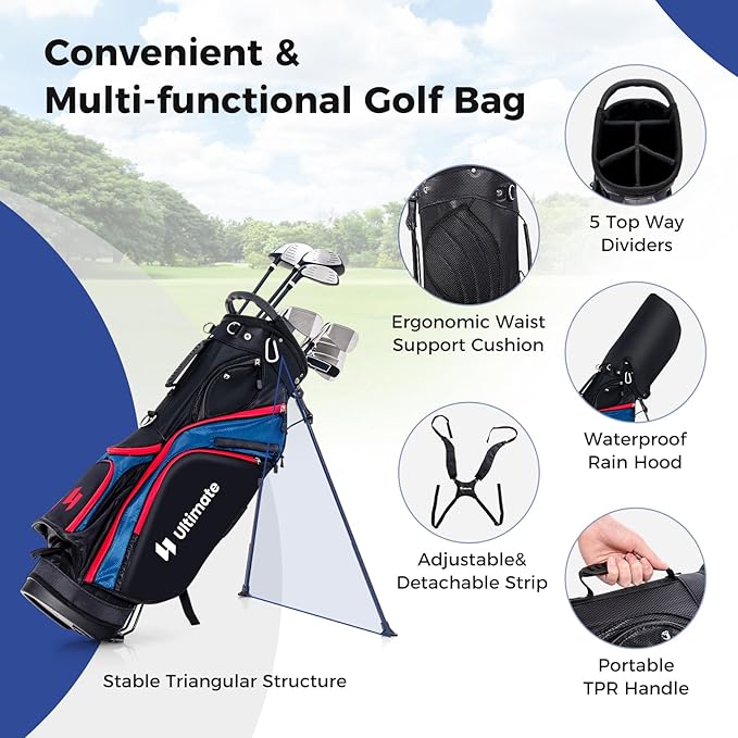 Goplus Complete Golf Club Package Set for Men, 11 PCS Right Handed Golf Clubs with 460CC #1 Driver, #3 Fairway Wood, #5 Hybrid, #5/#6/#7/#8/#9/#S/#P Irons, Putter, Golf Stand Bag with Rain Hood