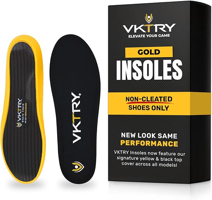 VKTRY Gold for Non-Cleated Shoes - Carbon Fiber Performance Insoles - Customized Athletic Inserts for Sports Basketball Volleyball Running & More | Shock Absorption US M10.5-11, W12.5-13, <120lbs