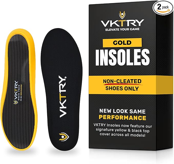 VKTRY Gold for Non-Cleated Shoes - Carbon Fiber Performance Insoles - Customized Athletic Inserts for Sports Basketball Volleyball Running & More | Shock Absorption US M13.5-14, W15.5-16, >220lbs