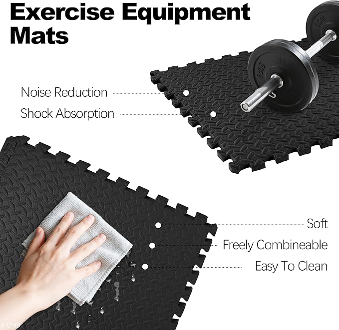 Puzzle Exercise Gym Flooring Mat, 1/2" Thick High-Density EVA Interlocking Tiles Workout Mat for Home Gym, Fitness Equipment, MMA, Gymnastics, 36-Piece Shock-Absorbing Exercise Mat (144 Sq Ft)
