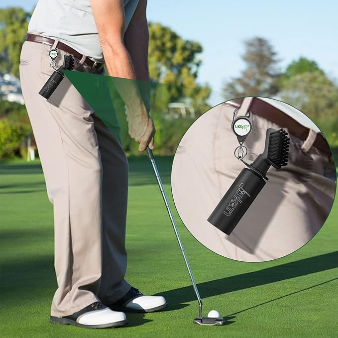 2 Pack Pro Golf Club Cleaner Brush Combo with Squeeze Water Bottle 7.5 Inches Holds 4 Ounces of Water, Essentials Golf Accessories for Men, Best Golf Gifts for Men