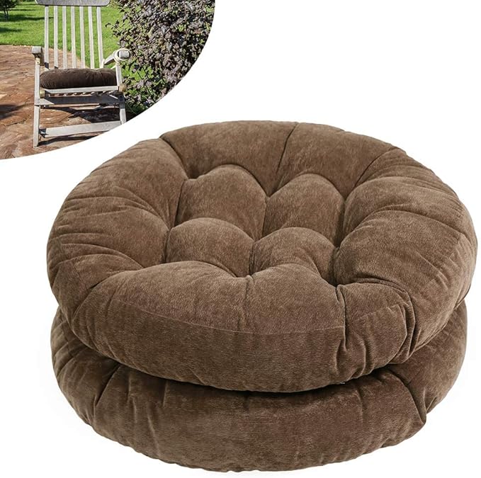 Tiita Round Floor Pillow Cushions 22"x22" Patio Chair Cushion for Outdoor Furniture Seat Pads Set of 2 Meditation Cushion for Yoga Living Room Sofa Balcony, Coffee