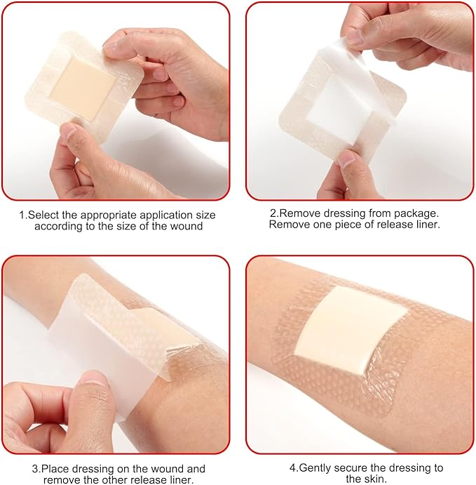 Silicone Foam Dressing with Adhesive Border – Wound Dressing Bandage – Silicone Foam Pad – Pack of 20 – 4 x 4 Inches Large Waterproof Bandages – Self Adhesive Wound Care and Dressings