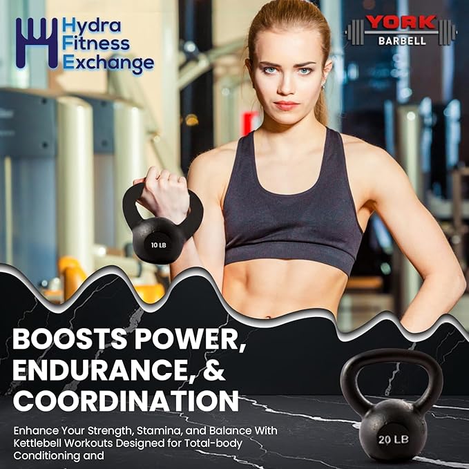 York Barbell Kettlebell Weights – 5lb to 80lb Cast Iron Kettlebells with Matte Black Finish – Full Body Strength Training & CrossFit Conditioning – Ideal for Russian Swings, Squats, Presses & More