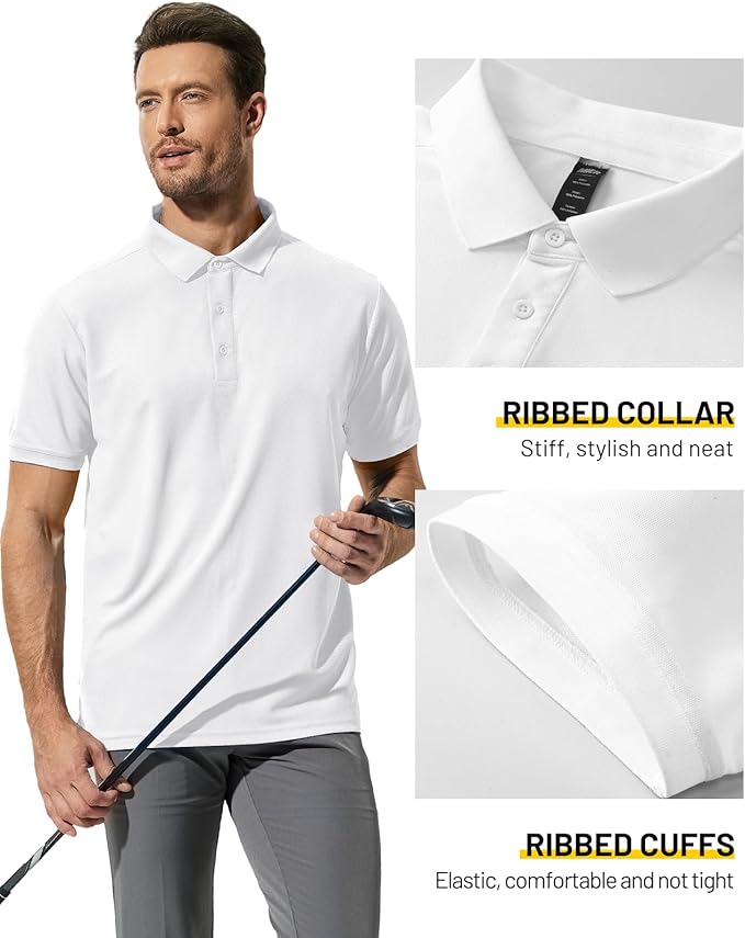 MIER Polo Shirts for Men Short Sleeve Quick Dry Polyester Collared Shirts Casual Golf Shirts, Moisture-Wicking